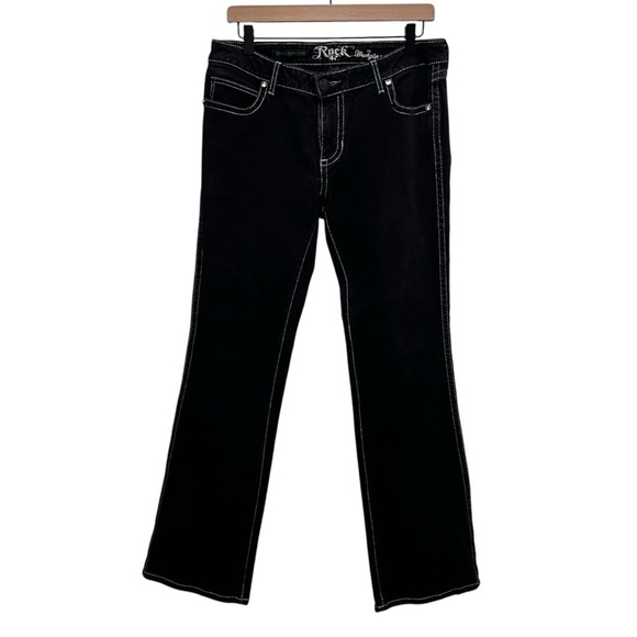 WRANGLER Rock 47 Black Boot Cut Jeans Contrast Stitching Silver Sequin Pockets 9 - Picture 2 of 9